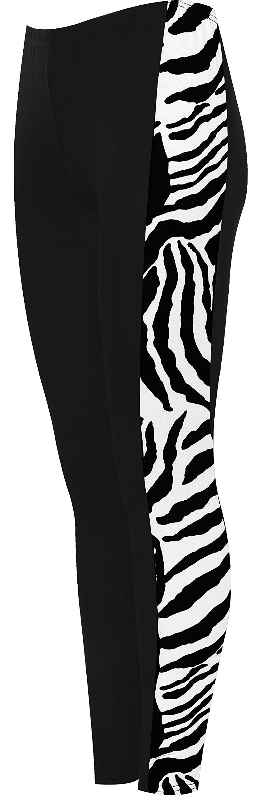 Wearall Women's Zebra Print Side Stripe High Waist Leggings Animal Wet Look Tartan - 24-26