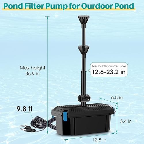 Miniatura 5 de Biling Filtro de estanque con kits de bomba de fuente, filtro de estanque Koi de 660 GPH con bombas de estanque de 40 W para estanques al aire