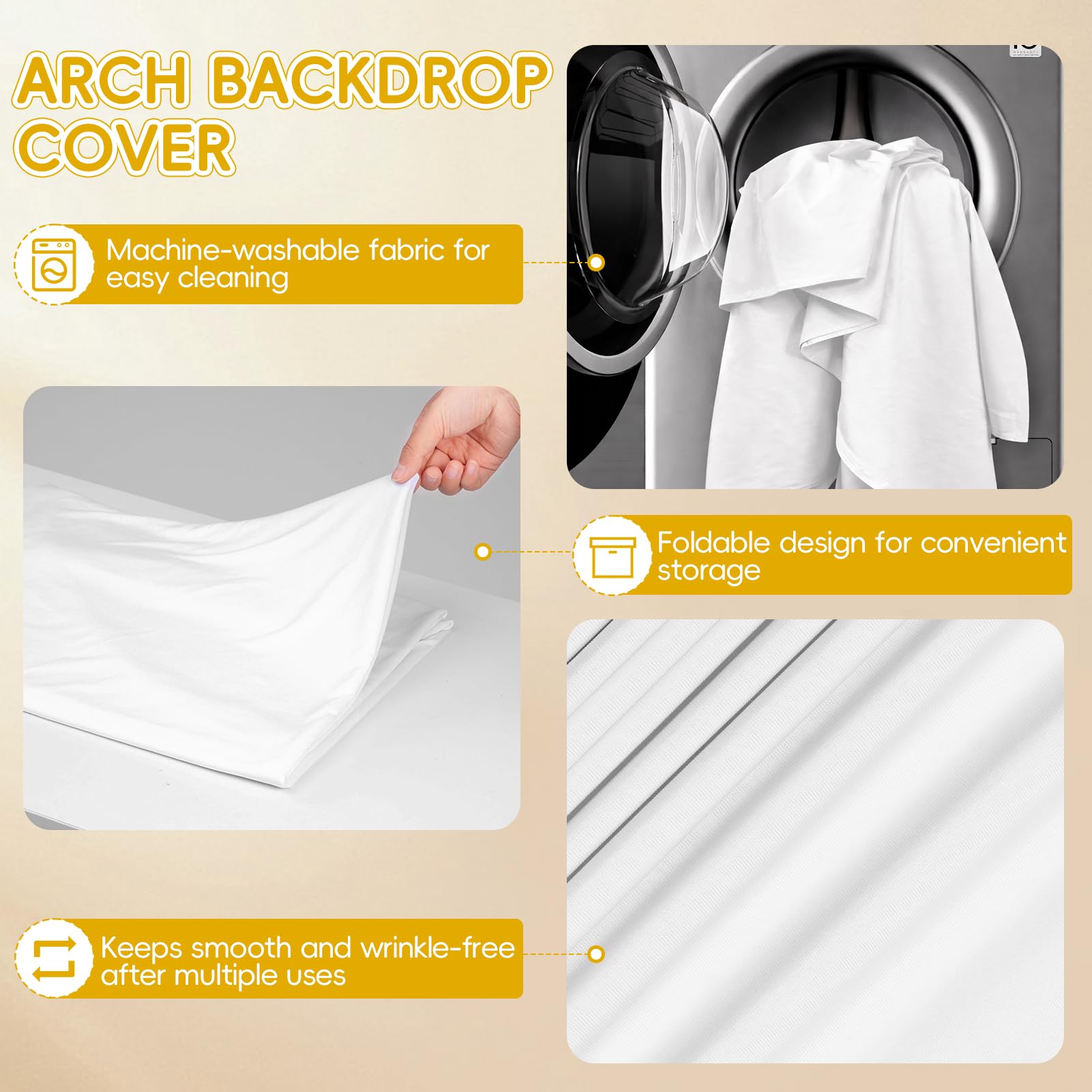 EMART Sfondo ad arco bianco, 1 x 2 m, copertura ad arco double face, adatto per matrimoni, compleanni, feste, studio fotografico, baby shower e decorazioni