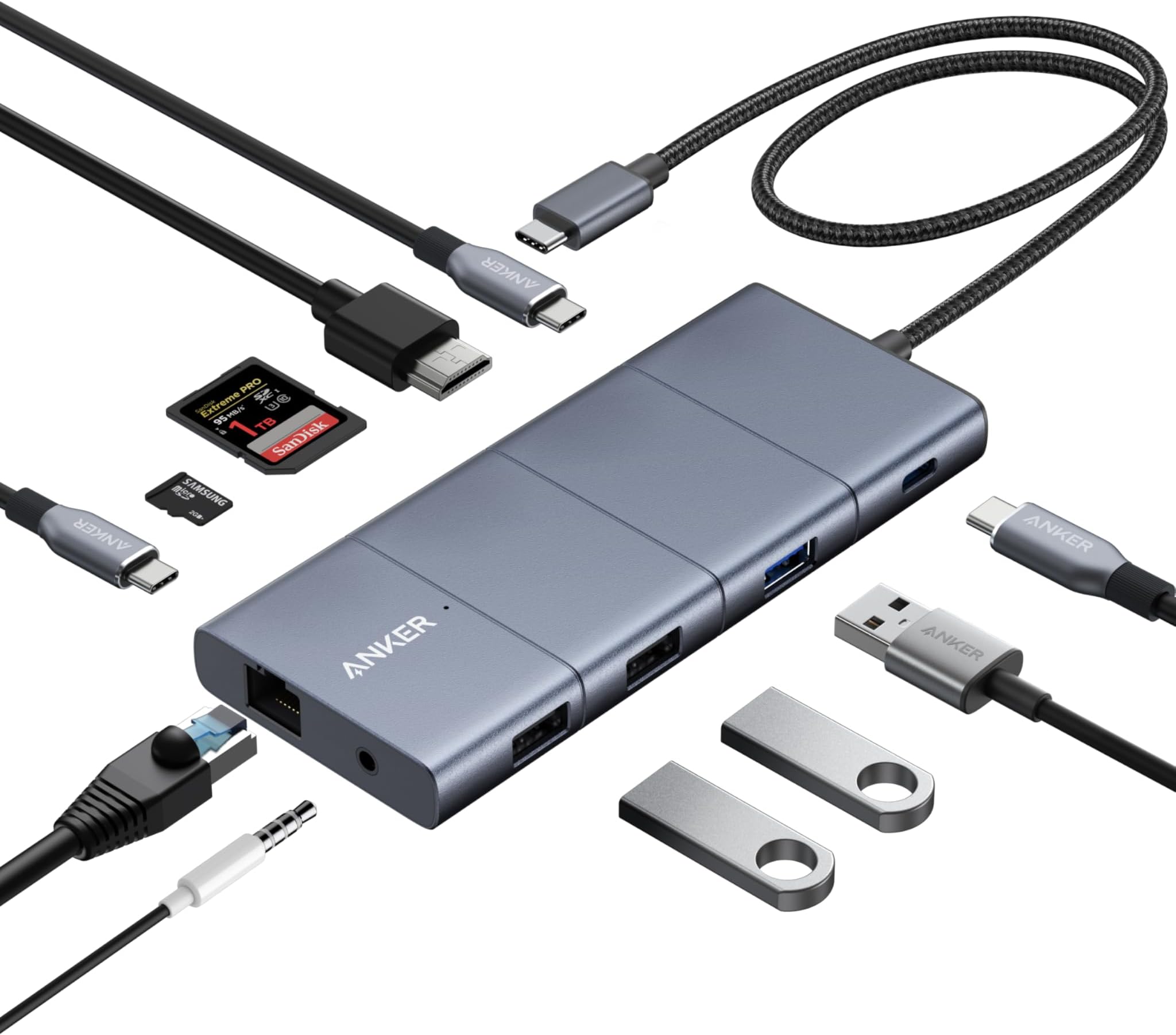 USB C Hub, 11-in-1 Docking Station Dual Monitor, 10 Gbps USB-C and USB-A Data Ports, 4K HDMI and DisplayPort, 85W Power Delivery, 2 Data Ports, Ethernet, for XPS