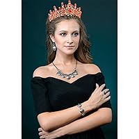 Vista 34 de Velscrun Corona de tiara de reina de cristal rosa para mujeres y niñas, diadema de reina de cumpleaños, elegante corona de princesa con peinetas