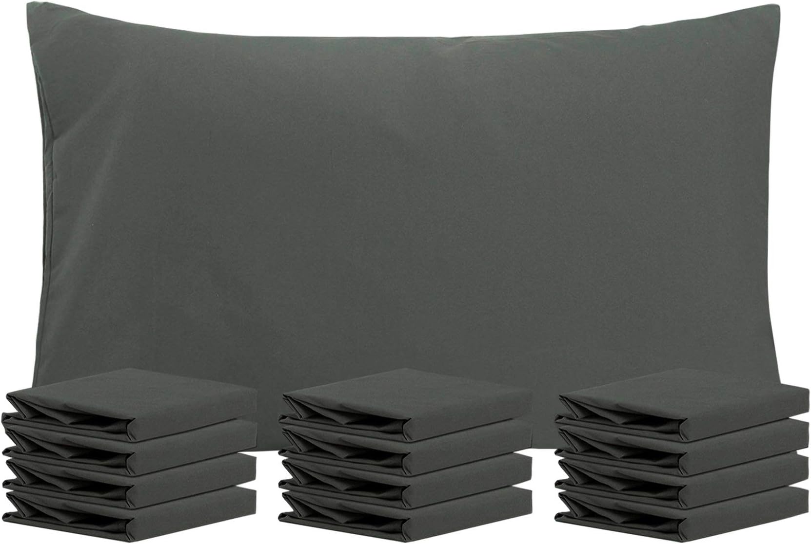 12 Pack 100% Brushed Microfiber Queen Pillowcases, Super Soft and Cozy, Wrinkle, Fade, Stain Resistant with Envelope Closure Pillow Cases, 20x30 Inches, Dark Grey
