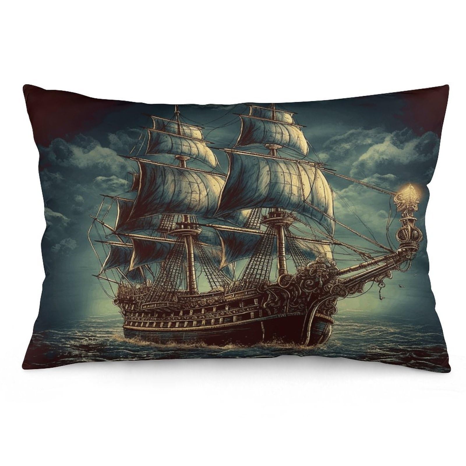 Nautical Vintage Sailing Pirate Ship Throw Pillow Cover Soft Pillow Case Decorative Lumbar Pillow Cover Cozy Throw Pillowcase Polyester Rectangular Cushion Case Decor for Couch Sofa Bed