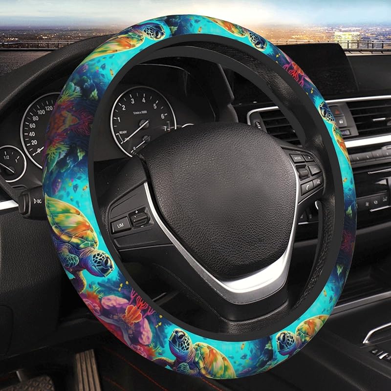 Capa para Volante com Estampa de Tartaruga-Marinha e Corais, Neoprene, 37–38 cm, ZJHFSGMY