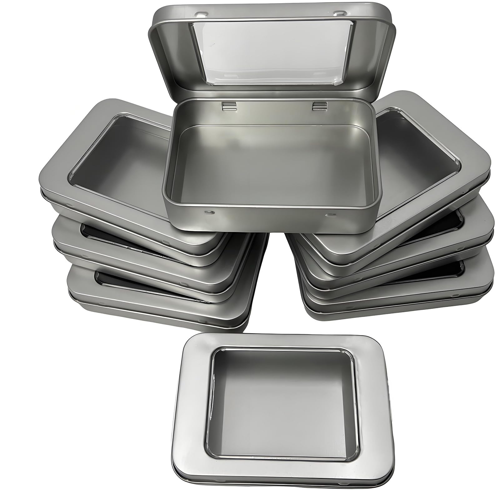 CHSZCHOMER 8 Pack Tin Container Box with Clear Window Lid - Compact,Versatile,Metal Storage Boxes for Everyday Use Small Tins Bead box,DIY tin Gift