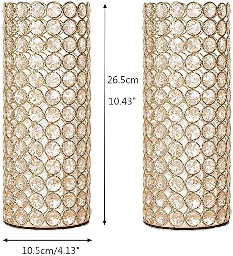 Miniatura 4 de 2 portavelas de metal de cristal dorado para centros de mesa, 10.4 pulgadas de alto, portavelas de huracán Blingbling de 10.4 pulgadas de alto,
