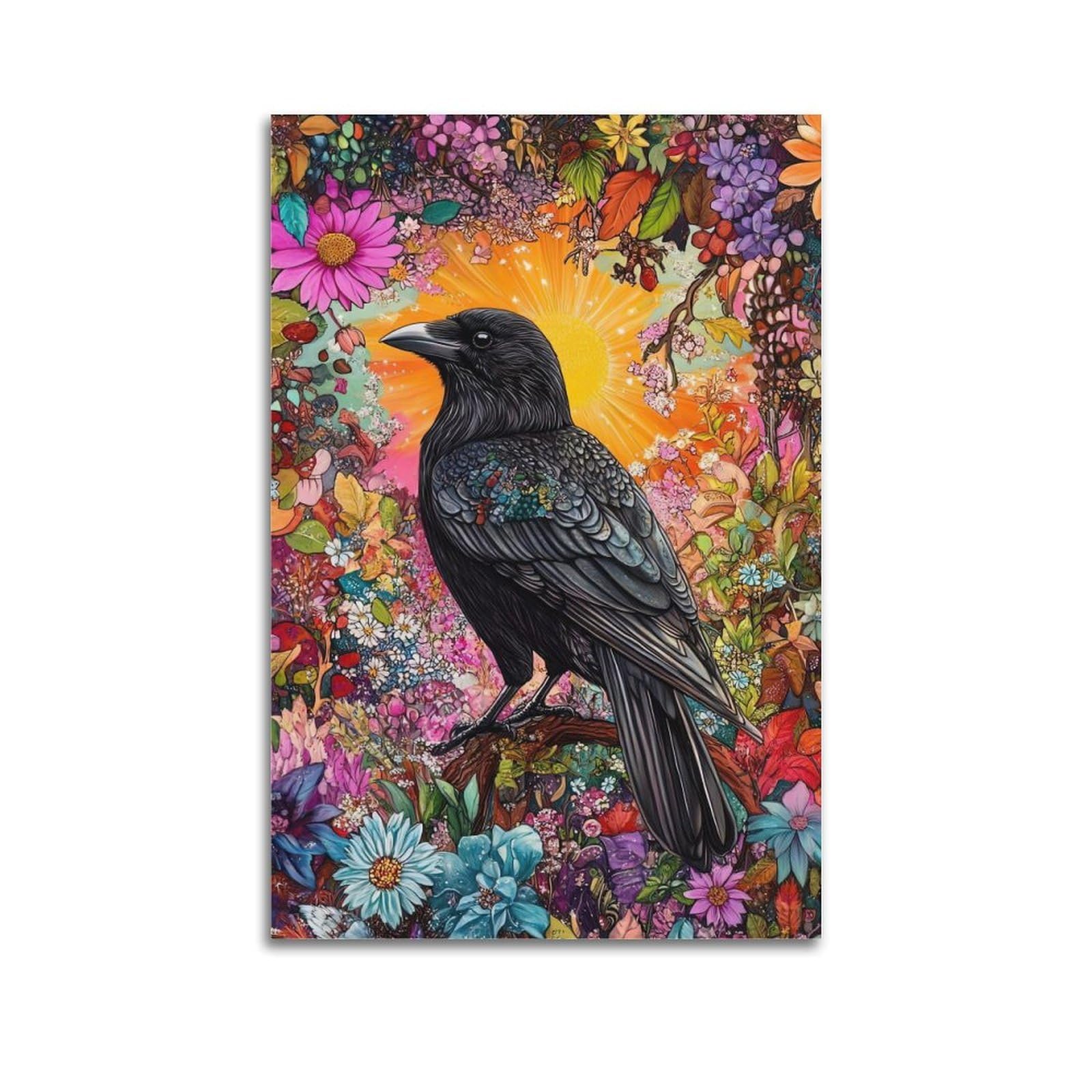 WZKTCL Animal Poster The Crow And The Flower Poster Decorative Painting Canvas Wall Posters And Art Picture Print Modern Family Bedroom Decor Posters 24x36inch(60x90cm)