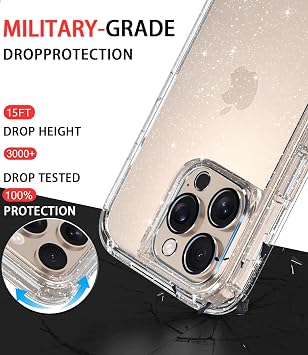 Diverbox iPhone 16 Pro用 ケース 耐衝撃 落下防止 強化ガラススクリーンプロテクター+カメラプロテクター Apple iPhone 16 Pro用高耐久保護フォンケースカバー グリッタークリア