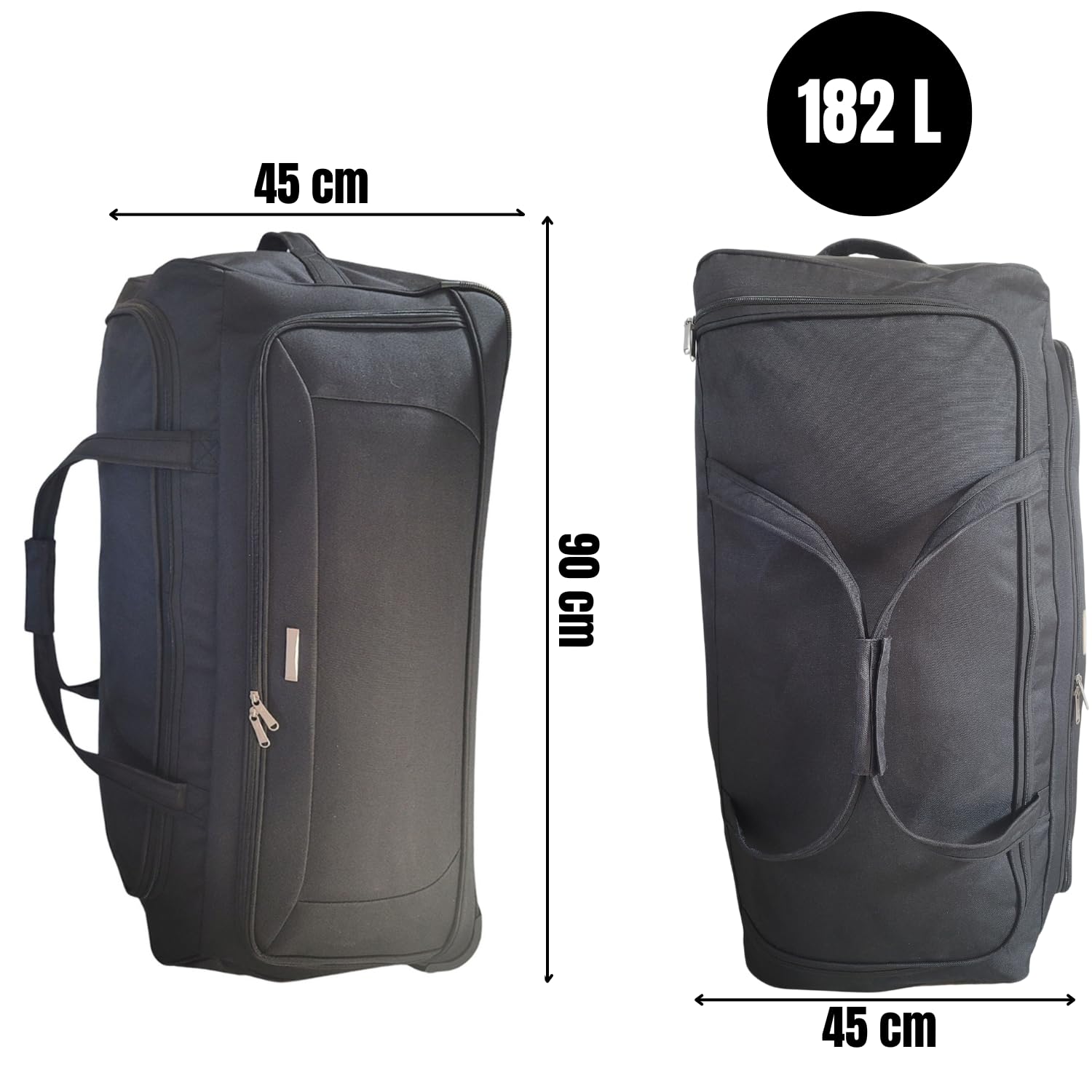 Reisetasche mit Rollen – 90 cm lang – 182 l – Schwarz, Basic