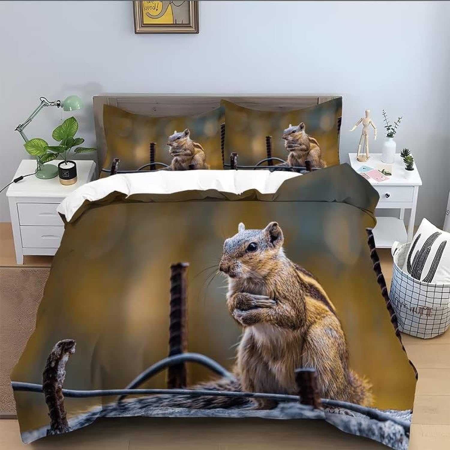 Poszwa na kołdrę Łóżko 105 Wiewiórka Zwierzę Mikrofibra 3D Poszewka Edredon 200 x 220 cm Wiewiórka Wymieniona Lekka Oddychająca Pościel Z Zamkiem Błyskawicznym i 2 Poszewki Na Poduszki B.7265