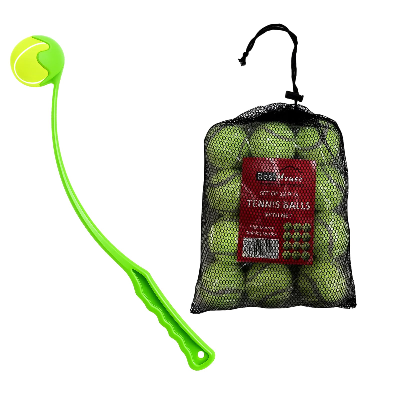 BH | Dog Ball Launcher Thrower Dog Toy (Green) + 12 PCS Dog Pet Balls, Tennis Ball Hands Free Pick Up and Throw Play and Great Fun for Dogs Puppy Exercise & Training - By BEST HOUSE
