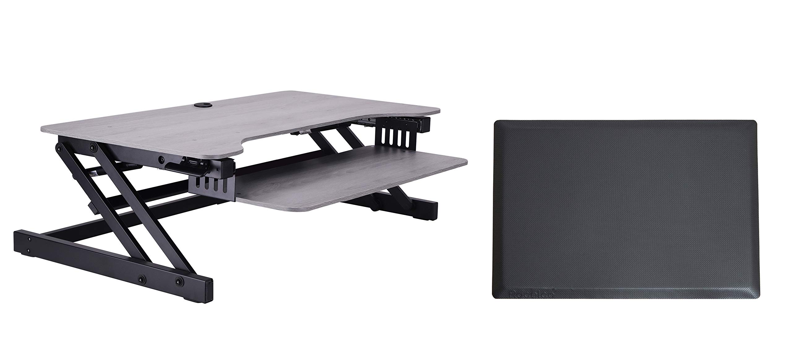 Rocelco 37.5" Height Adjustable Standing Desk Converter with Anti Fatigue Mat Bundle - Slide Out Retractable Keyboard Tray - Sit Stand Dual Monitor Riser - Computer Workstation - Gray (R DADRG-MAFM)