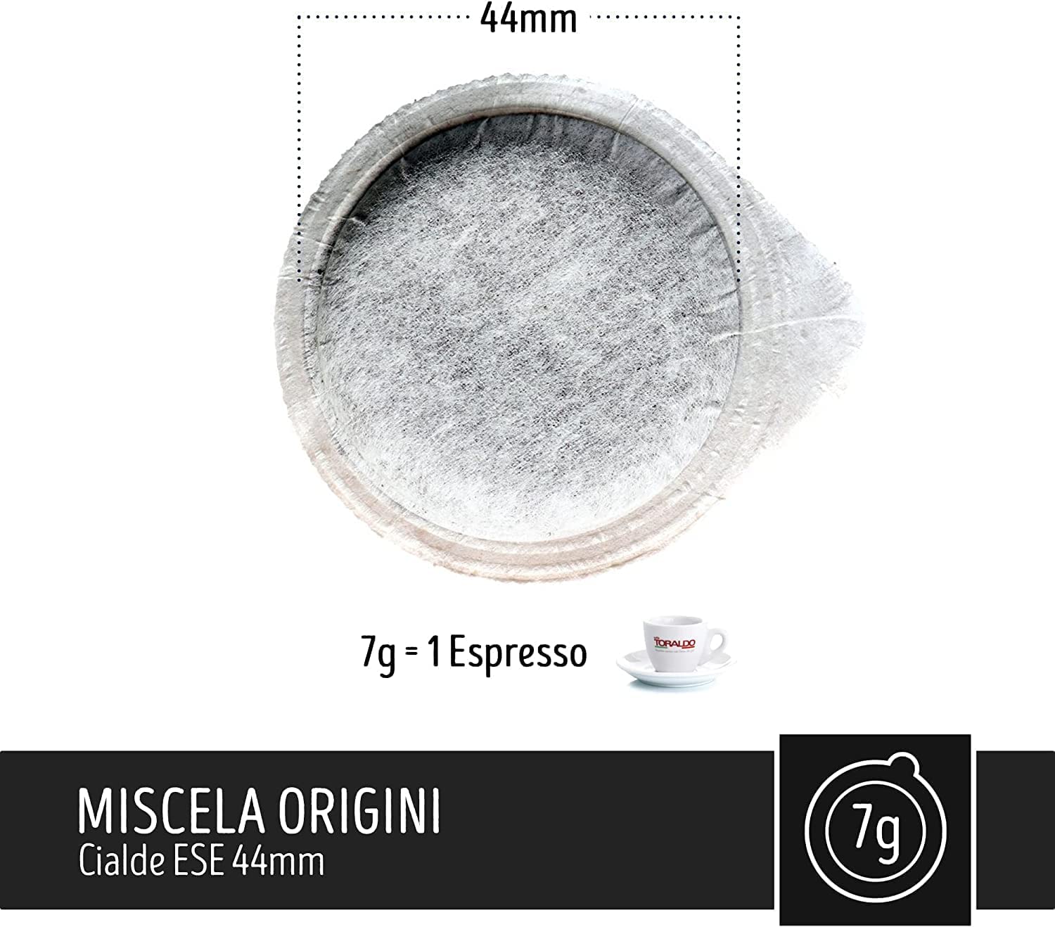 Toraldo - Pastillas de café Blend Origini ESE 44 mm (150 unidades)