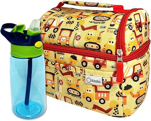 Lonchera y botella de agua para niños, lonchera para niños, cajas aisladas para niños preescolar, contenedor para aperitivos y almuerzo para niños