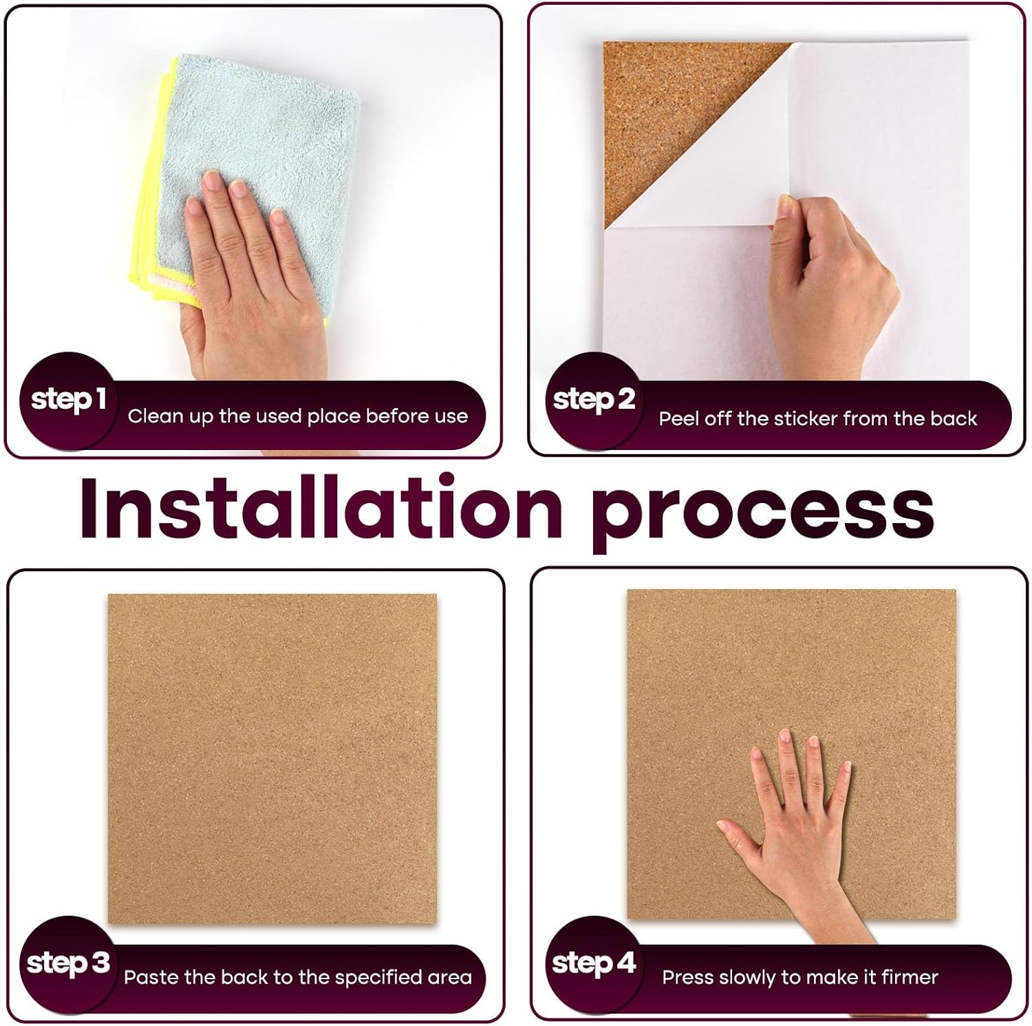 Cork Board 6 Pack 12"x12" - 1/2" Bulletin Boards Self Adhesive Corkboards for Wall School Home Office with 100 Push Pins