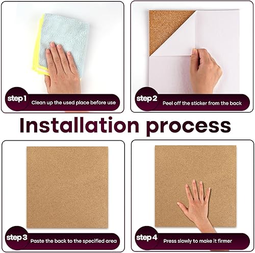 Miniatura 5 de Paquete de 6 tableros de corcho, 12 x 12 pulgadas, 12 pulgadas, tableros de corchos autoadhesivos para pared, escuela, hogar, oficina con 100