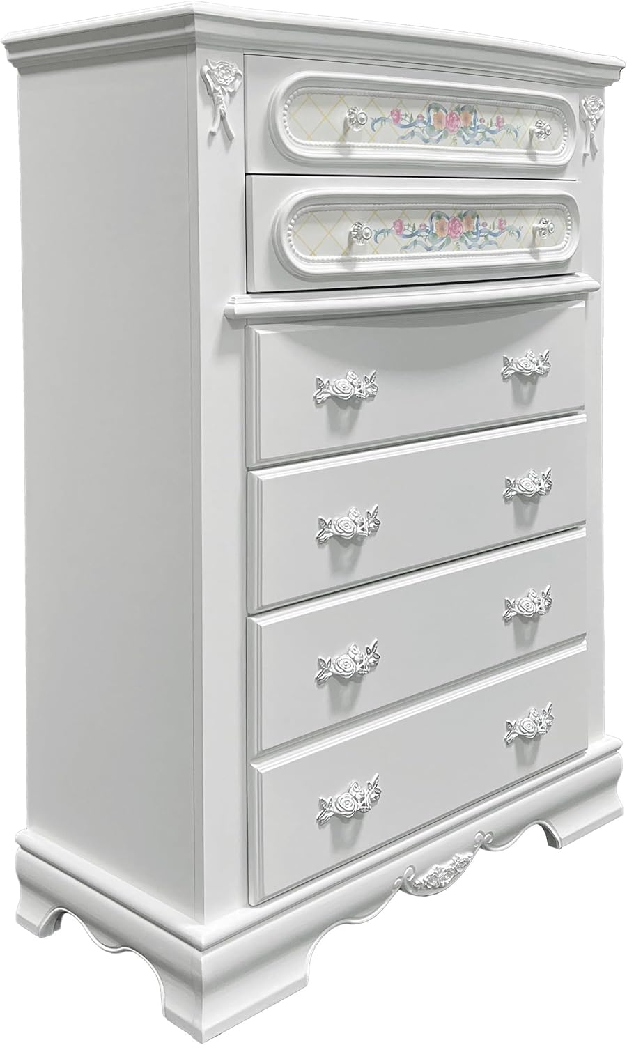 Acme Flora Contemporary Wood Rectangular Chest with 5 Drawers in White