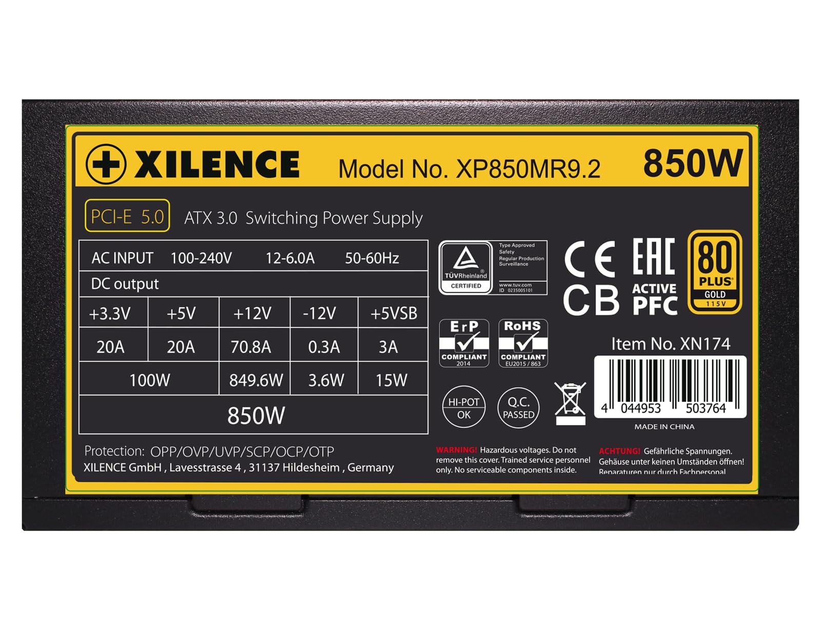 Xilence XP850MR9.2 Alimentation PC 850W, ATX 3.0 PCI-E Gen 5.0, 80+Gold, Semi modulaire, Gaming, câbles Plats élégants, 1x20+4PIN, 1x4+4PIN, 1x8PIN, 1xVHPWR, 3xPCI-E 6+2PIN, 3xIDE, 6xSATA, Noir