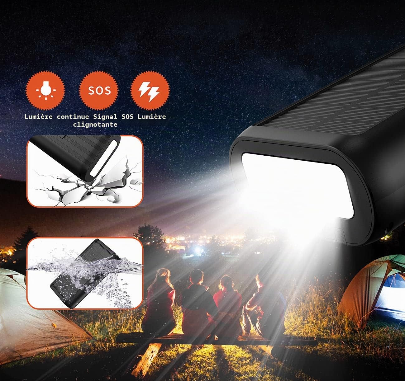 Batterie d'appoint solaire 30000 mAh avec dynamo et câbles intégrés PB-200.k [revolt]