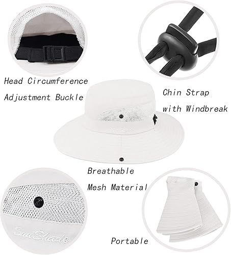 Miniatura 4 de Sombrero clásico de cola de caballo para mujer, diseño de moño de malla, con agujeros para cola de caballo, sombrero de cubo con protección UV,