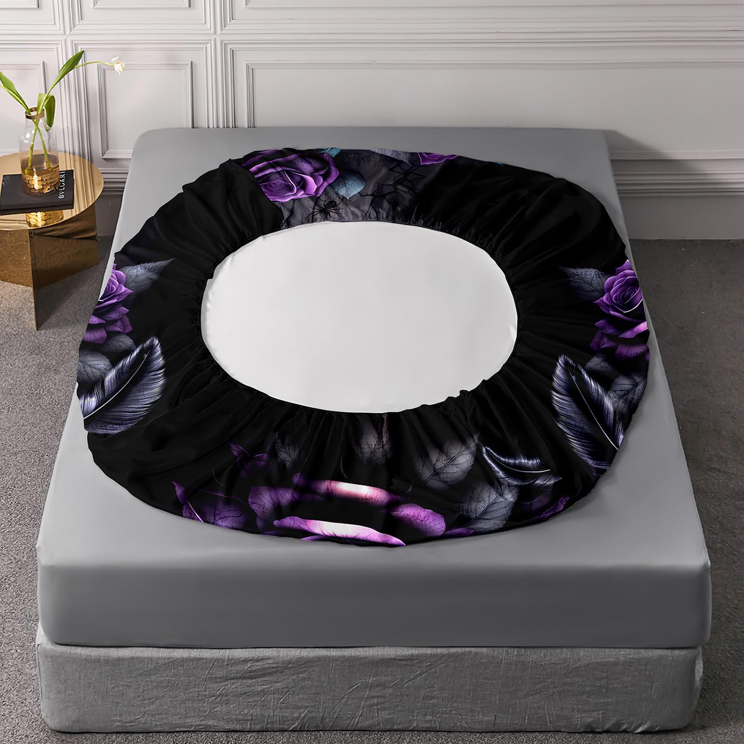 Death Skull Heads Queen Size Fitted Sheet Sets,Horror Themed Gothic Bedding for Kids Teens Boys Room Decor,Mysterious Floral Spider Western Bedding,1 Fitted Sheet + 2 Pillowcases.