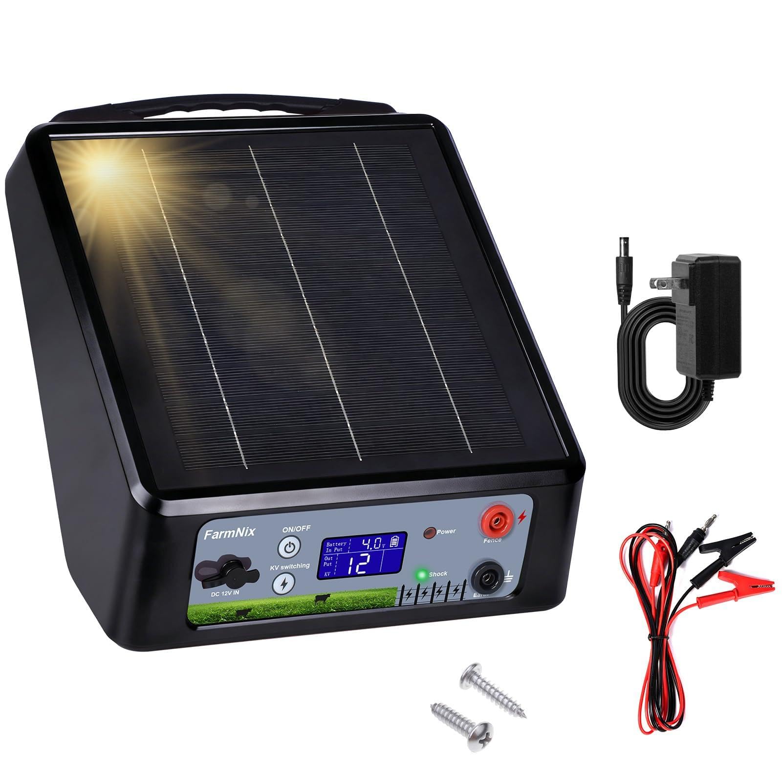 32KM Recinzione elettrica con batteria, 6-12 kV Pastore elettrico Controller per cavalli, 2 J Recinzione elettrica per allevamento di animali da pastore, per fattoria, pascolo, giardino (nero)