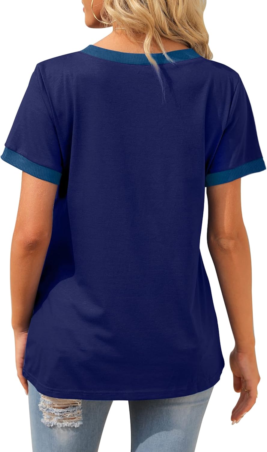 Geifa Womens T Shirts Short Sleeve V Neck Loose Casual Summer Tops 2026 with Pocket - Image 4