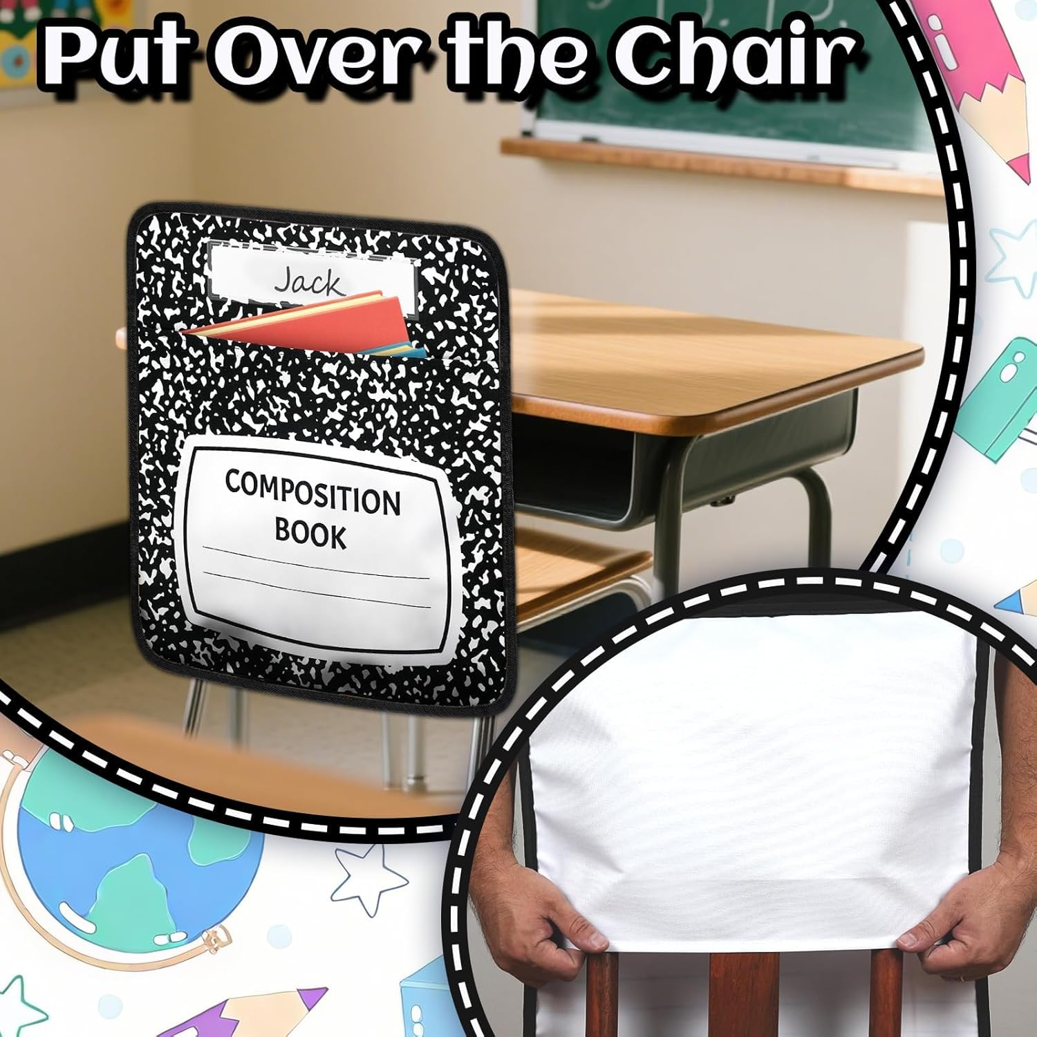 24Pcs Classroom Chair Bag Organizer, 17 * 19 Inch Chair Back Storage Bag Hanging Bag Seat Sacks with Name Tag Multi Pocket Teacher Supplies Suitable for Primary Schools Kindergartens Classrooms