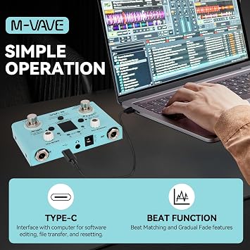 M-VAVE Looper Pedal Drum Machine with Tuner 11-Minute Loop, 30 Preset Drum Patterns, App Editing & Sharing, Dual Power Modes, Tuner, Drum Machine, Loop Mixed Mode