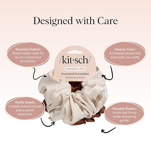 Miniatura 241 de Kitsch Coleteros de satén para mujer, ligas para el cabello sin arrugas para niñas, coleteros para todo tipo de cabello y texturas, perfectos