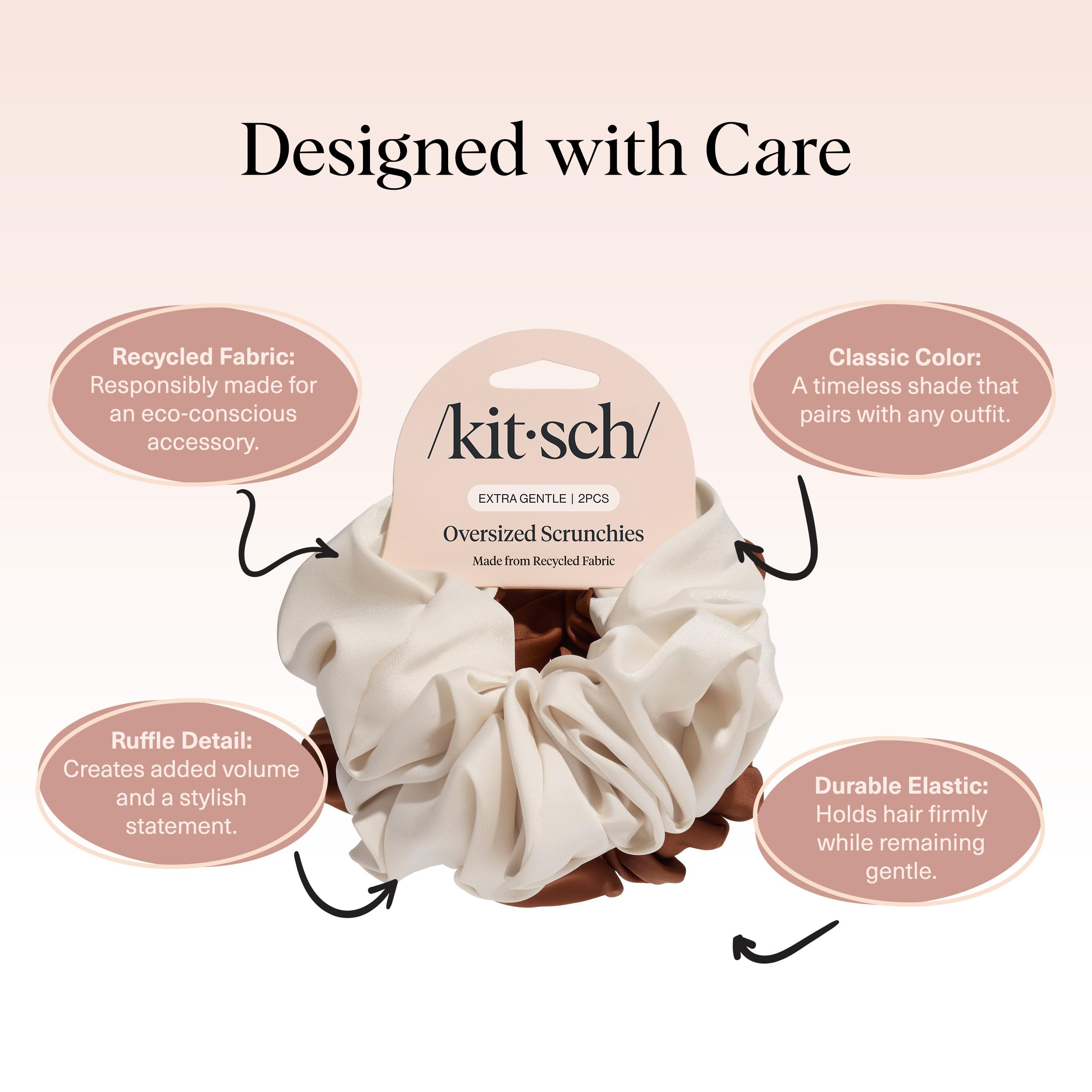 Kitsch Satin Scrunchies for Women - No Crease, Frizz Control | Softer Than Silk Scrunchies Gentle On Hair Scrunchies for All Hair Types | Stylish Hair Accessories College Essentials - , 5pcs: Camel & Cream