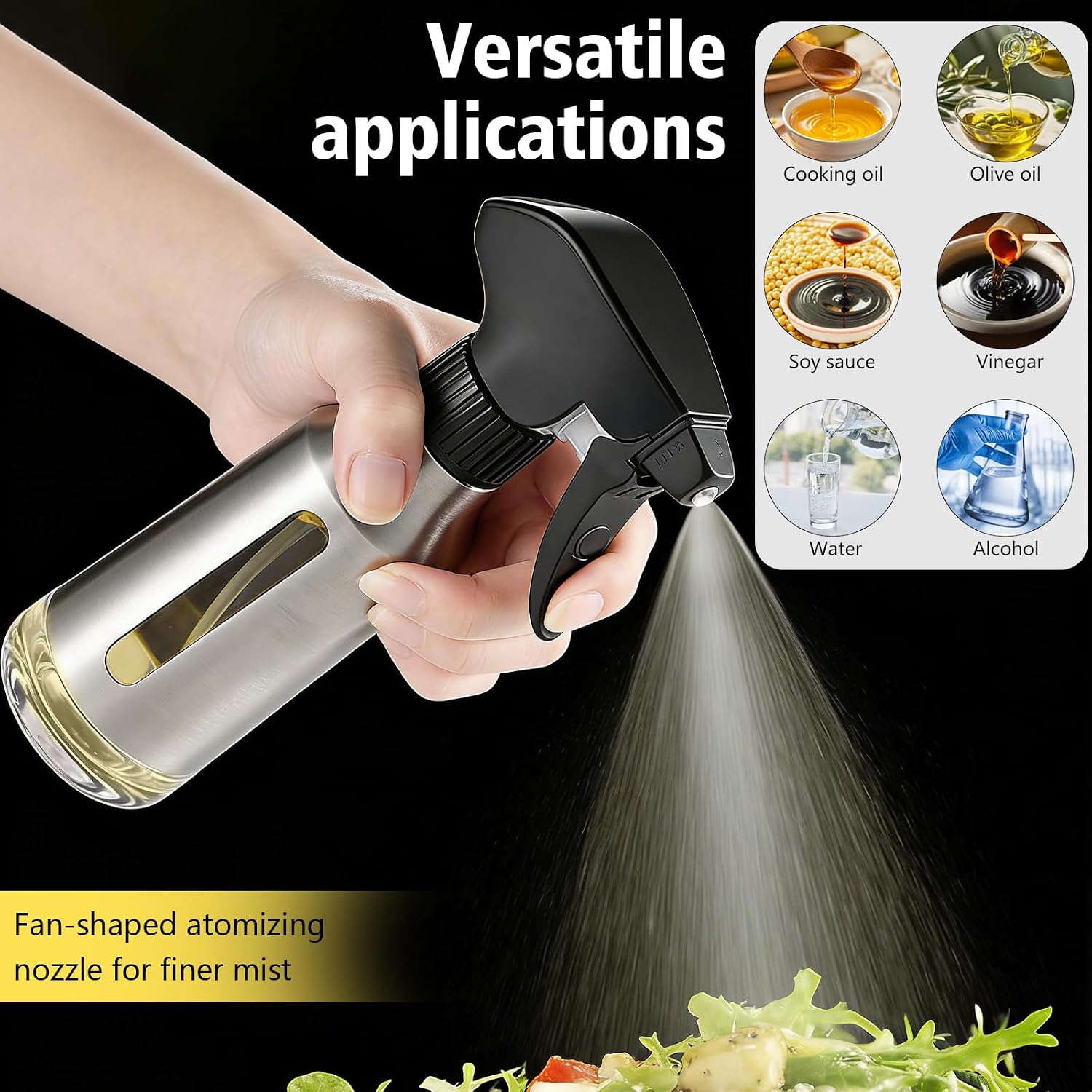2-Pack Stainless Steel Oil Spray Bottles, 180ml Olive Oil Mister for Cooking, BBQ, Salad, Baking & Kitchen