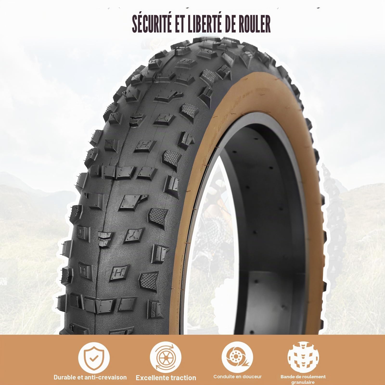 Lot de 2 pneus de vélo pliables Fat Bike - 20/26 x 4,0 - Pneus de rechange pour vélo électrique, VTT, neige et vélo de plage