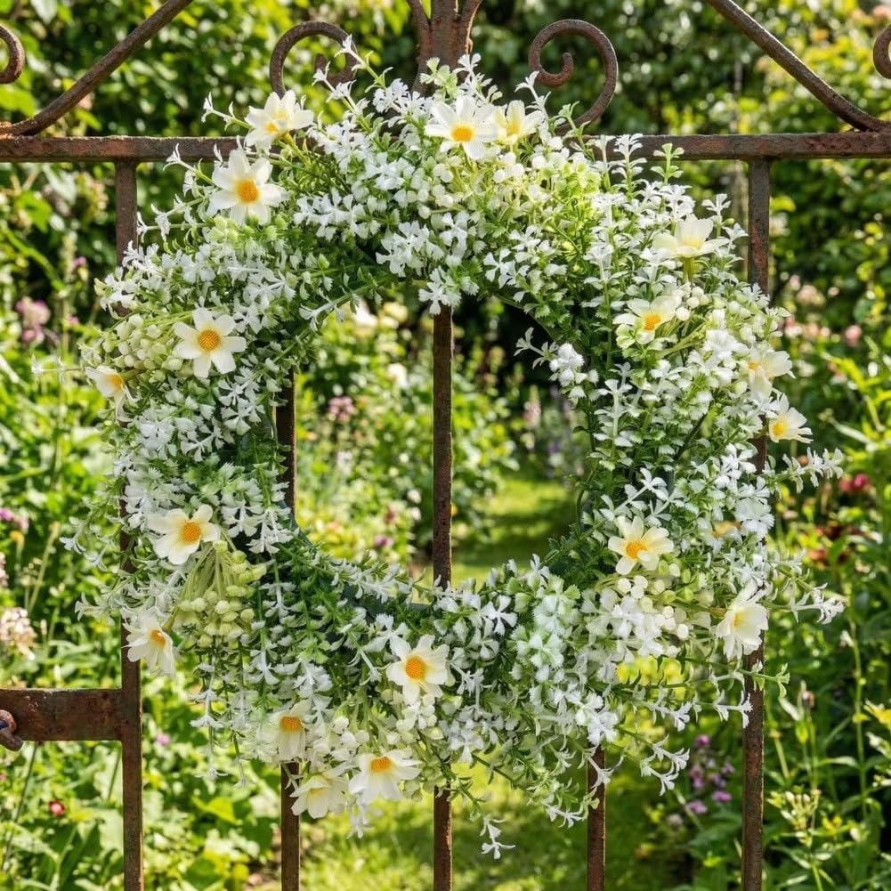 Ghirlanda di eucalipto artificiale primaverile con margherite bianche, realizzata a mano, in plastica leggera, da appendere alla porta, decorazione per Pasqua, vacanze, per casa, ufficio, parete e