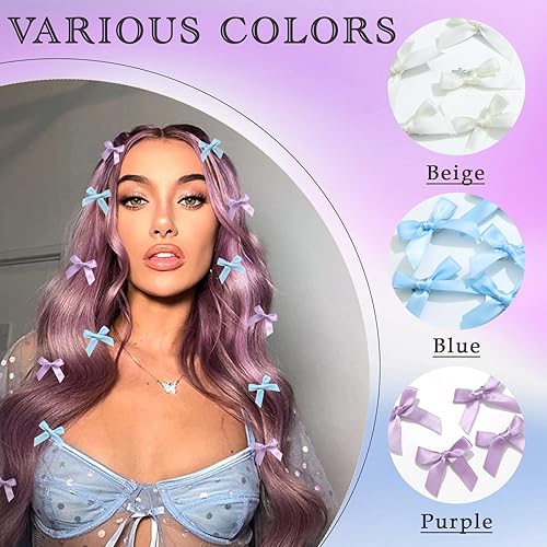 Vista 116 de 30 piezas de pinzas para el cabello con lazo de raso rosa, accesorios para el cabello con lazo de raso mini, lindos lazos para el cabello, barretas