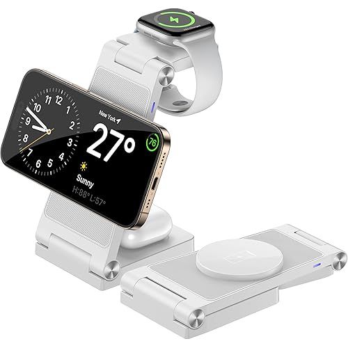 Magnetic Wireless Charger Stand, 3 in 1 Foldable Wireless Charging Station with 20W Adapter, Travel Charger for Multiple Devices for iPhone 17 16 15 14 13 12 Pro/Max/Plus/Mini, iWatch, AirPods