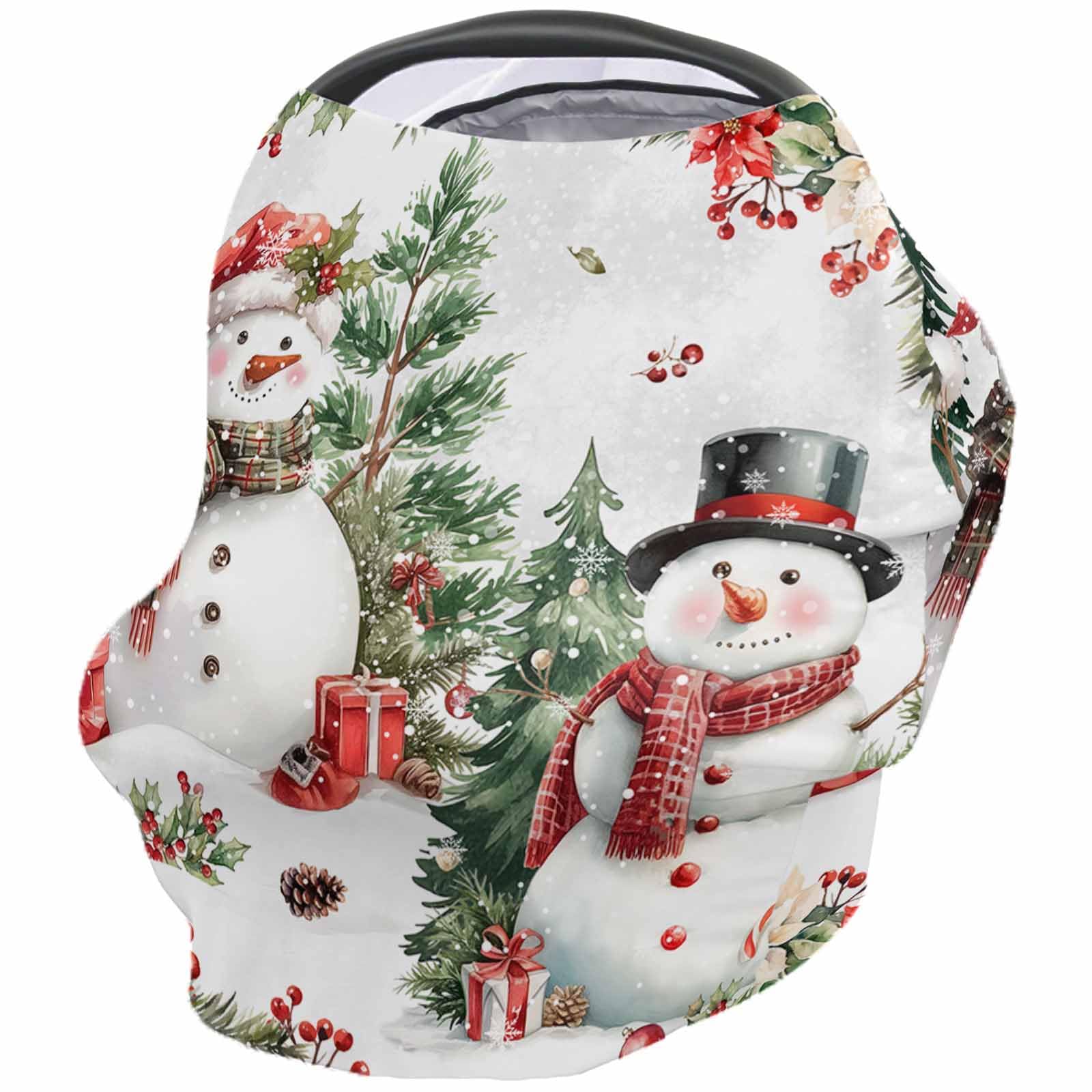 Nursing Cover for Breastfeeding Scarf, Pine Trees Red Flowers Berries Winter Snowmen Baby Car Covers Super Soft Multi Use for Canopy Shopping Cart Cover Blanket Stroller Cover