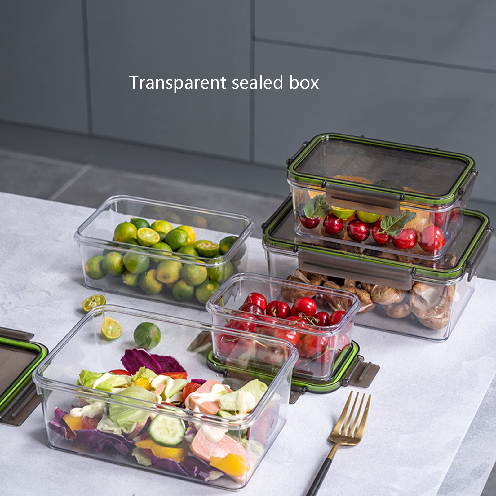 5er-Pack stapelbarer klarer Kühlschrank-Organizer mit Deckel, Kunststoff-Aufbewahrungsbox-Behälter, versiegelter Küchenkühlschrank für Küchenschränke, PantrGröße: 10 l/5,6 l/3,5 l/0,82 l/0,45 l, Far