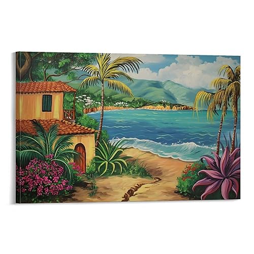 Puerto Rico Landscape Poster Painting Beach Wall Art Scenic Aesthetic
