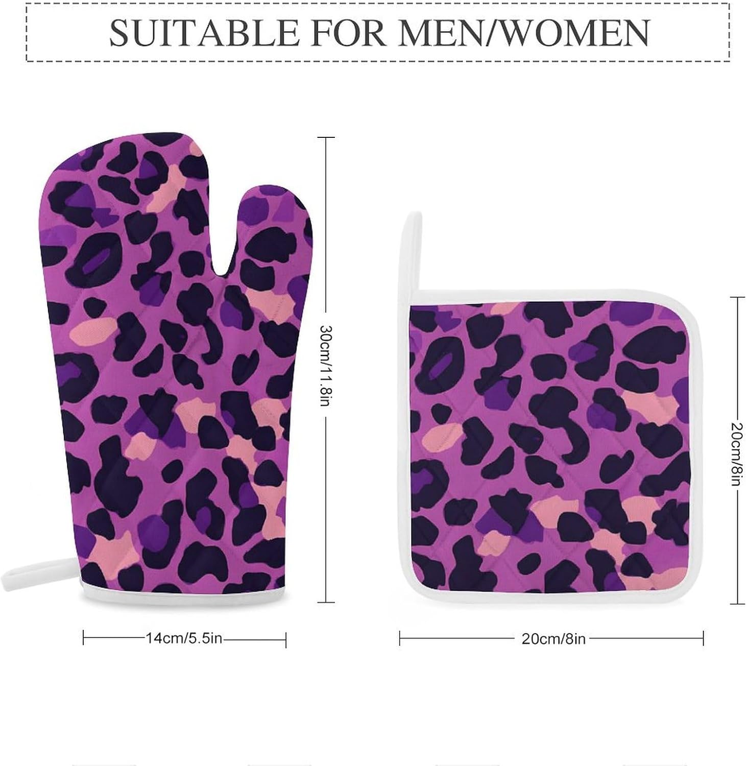 Purplepink Leopard Print Oven Mitts and Pot Holders 4Pcs Set Heat Resistant Cooking Mitts Hot Pads