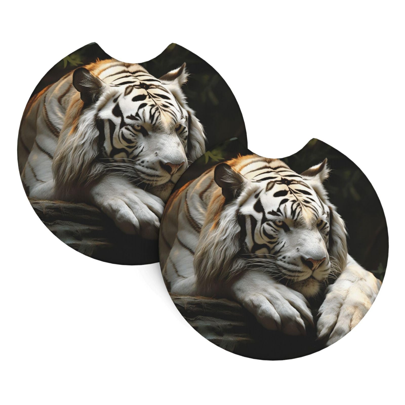 2PCS Car Coaster for Cup Holders Universal Auto Cup Mat Lying Tiger Cup Coaster Pad 2.7" Waterproof Neoprene Non-Slip Cup Holder Coasters Car Interior Accessories for Women Men