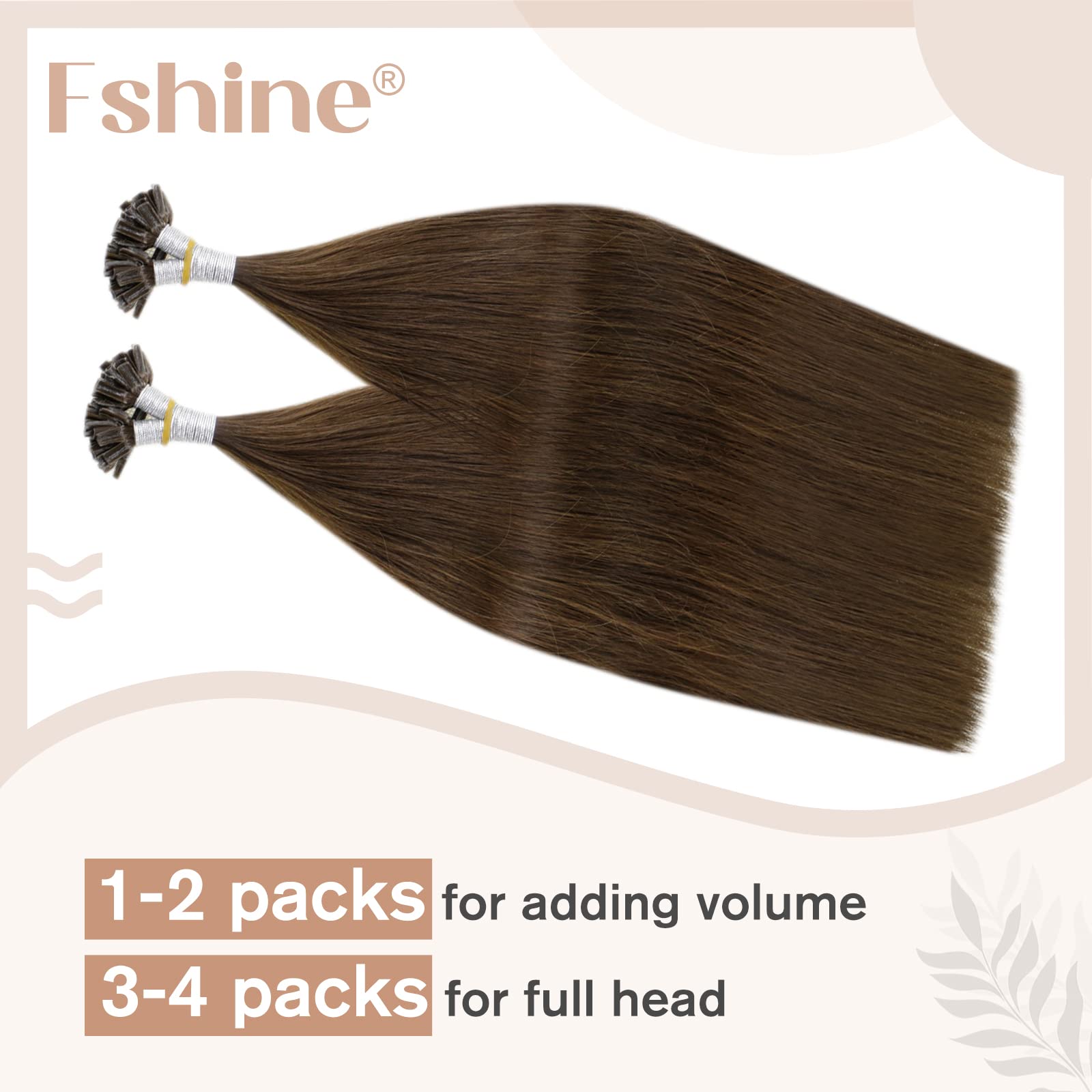 Fshine Marrone Cheratina Extension Veri 35CM 40g Capelli Veri Lisci Extension Marrone Medio Extension Cheratina Capelli Veri 1g/ciocca Capelli Veri Umani Keratin Hair Extensions Human Hair #4