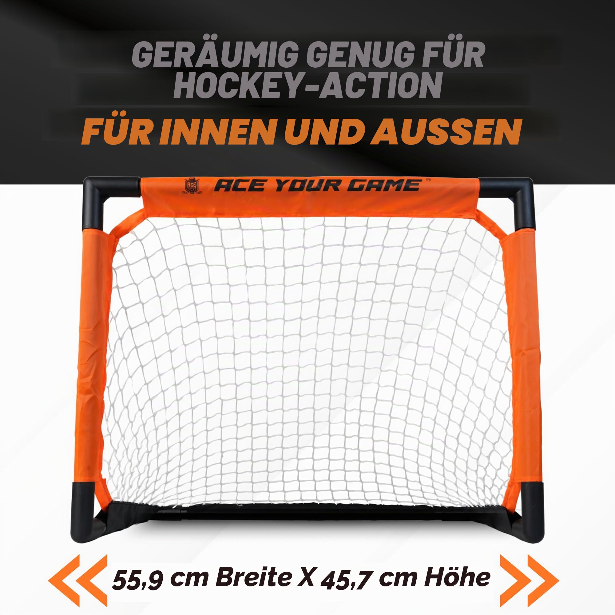 ACE Hockey - Shinny Hockey-Set – Komplettes Set für 4 Spieler drinnen und draußen – Kniehockey-Tor-Set (2) Tore, (2) Mini-Schläger und (6) Schaumstoffbälle – Mini-Hockey-Set