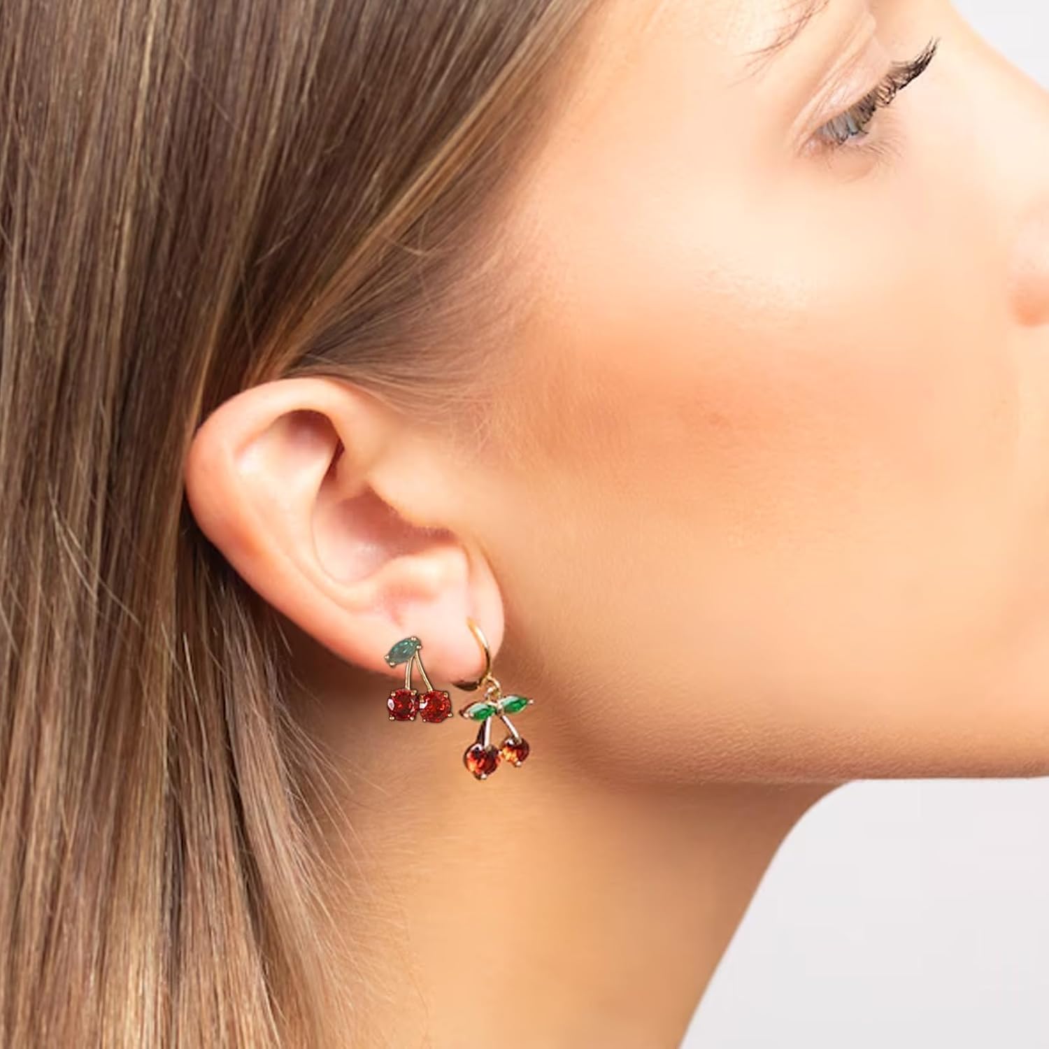 Cherry Earrings for Women 3D Red Cherry Hoop Dangle Earrings Cute Fruit Earring Red Jewelry Accessories Wedding Prom Dress Christmas Gifts - Image 4