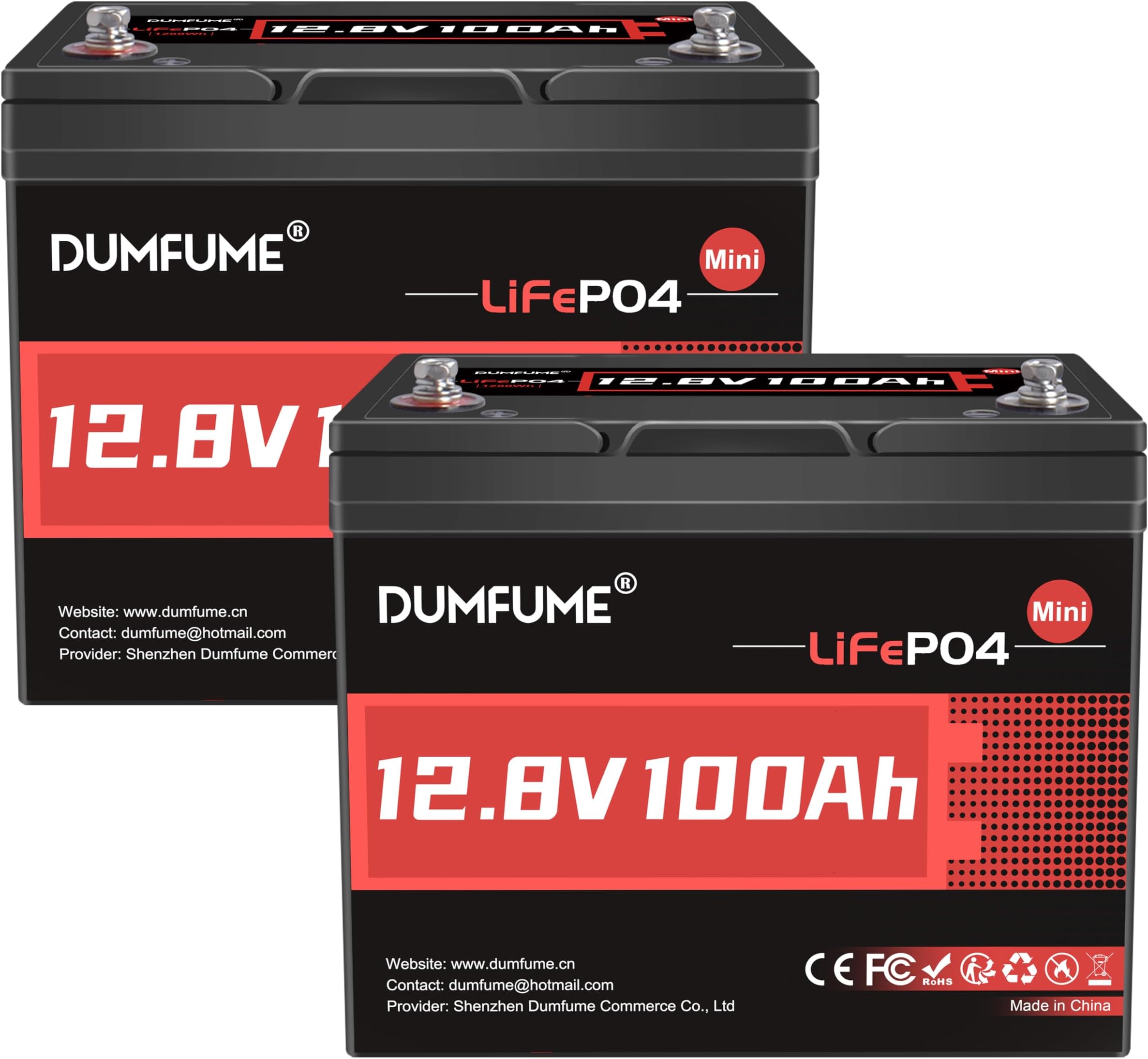 2 Pack 12V 100Ah Mini LiFePO4 Lithium Battery,100A BMS 1280Wh BCI Group 24 Lithium Iron Phosphate Battery 6000+ Cycles Perfect for RV, Solar, Home Energy Storage