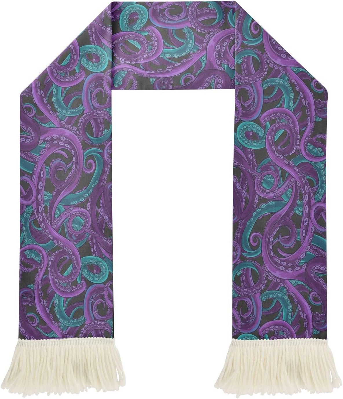 CHIFIGNO Octopus Purple Teal Sports Fan Scarf Towel, Soft Polyester Cheering Banner for Soccer Games, Quick Dry Sweat Absorbent