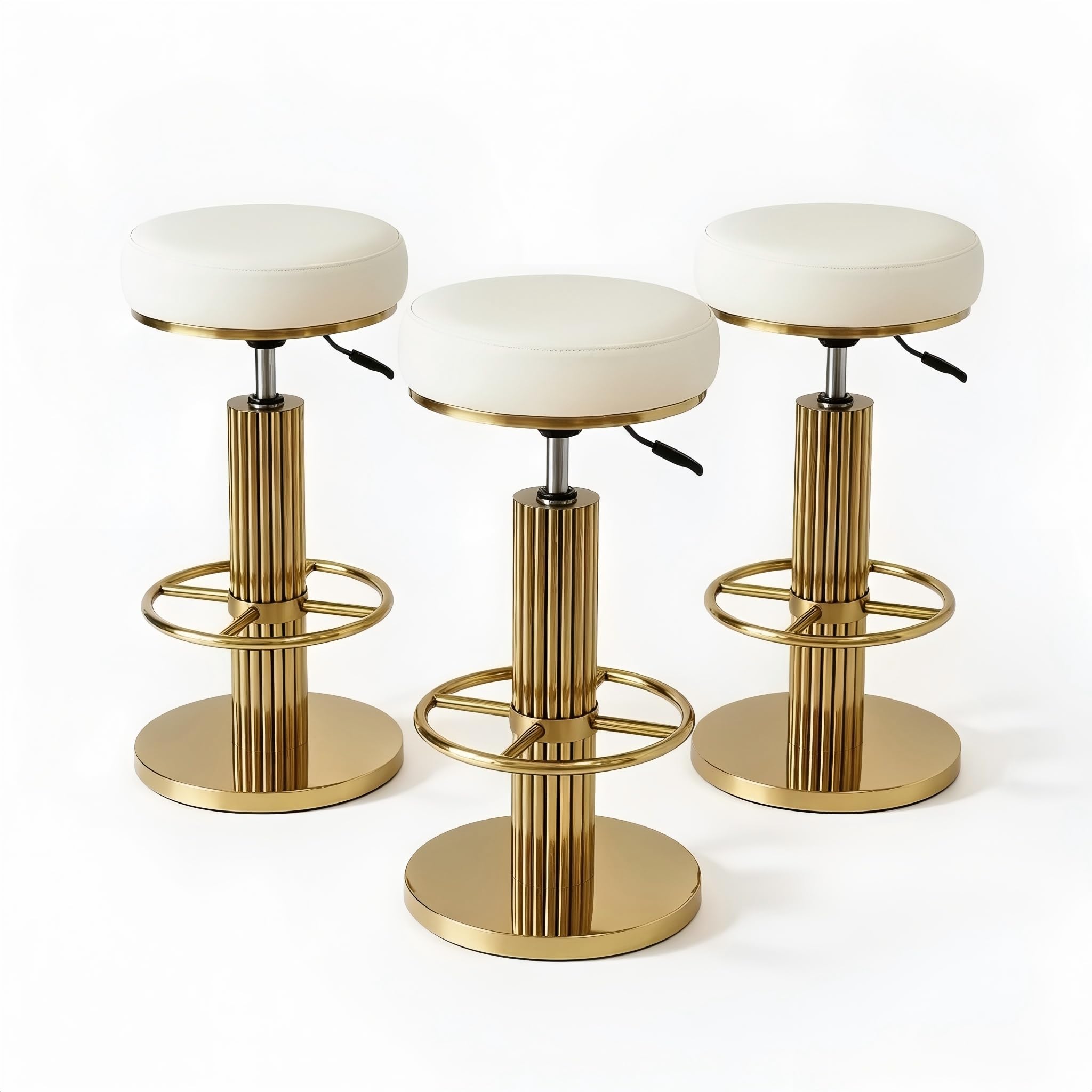 FUNROLUX Gold Bar Stools Set of 3 Adjustable Swivel Backless Counter Stool