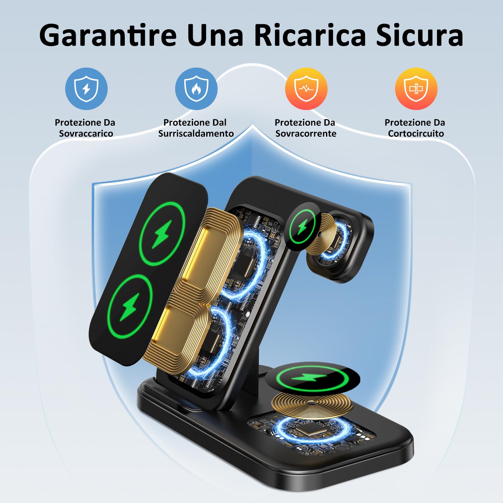 MANKIW Caricatore Wireless 3 in 1 per Apple, Stazione Ricarica per iPhone Air/17/16/15/14/13/12/11 Serie, Compatibile con Watch Ultra/11-2 e AirPods Pro 3/2/4