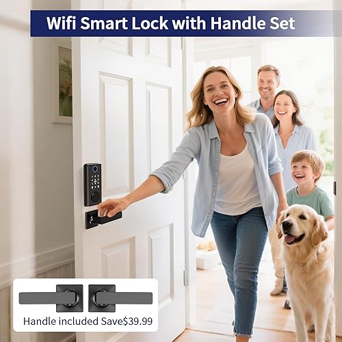 Miniatura 6 de Cerradura inteligente de huellas dactilares WiFi para puerta delantera, cerradura de puerta de entrada sin llave con juego de asa, no requiere