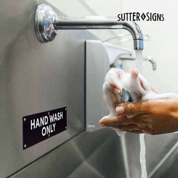 Hand Wash Only Aluminum Signs | Workplace Hygiene Reminder for Restaurants, Commercial Kitchens, Hospitals, Clinics, and Medical Facilities (Pack of 2)